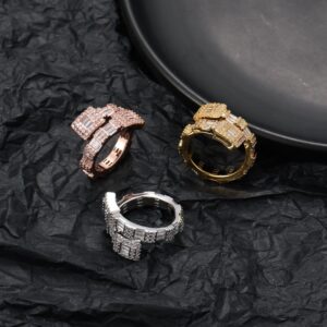 Hip Hop copper inlaid zircon ring T square zircon women's ring