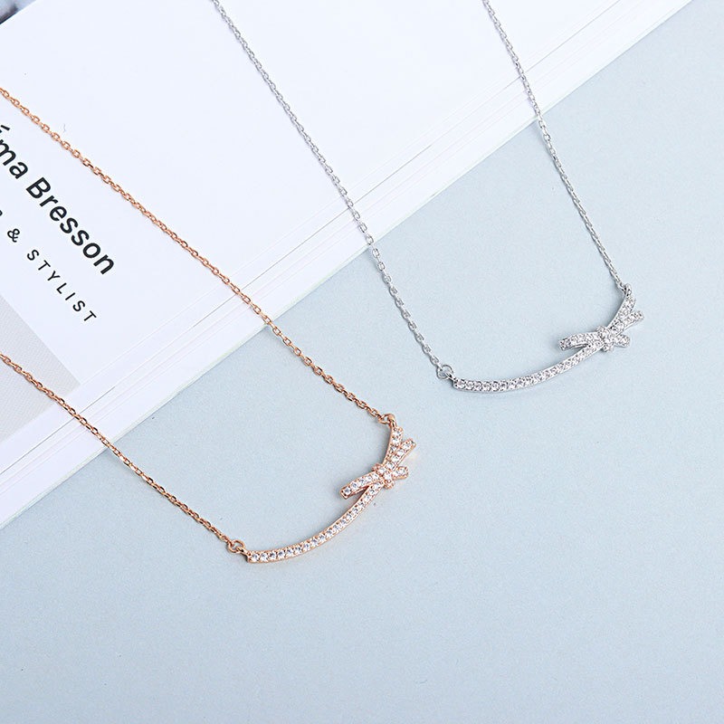 S925 sterling silver necklace smile bow pendant clavicle chain