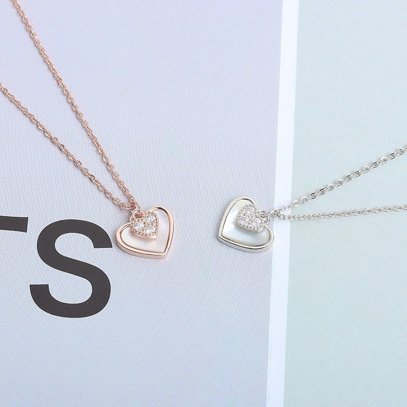 S925 sterling silver necklace shell heart pendant clavicle chain - Image 4