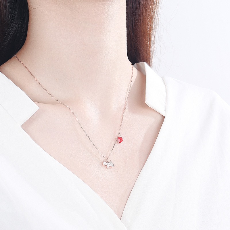 S925 sterling silver necklace love puppy pendant clavicle chain - Image 5