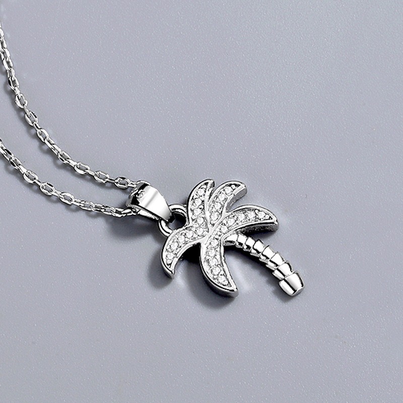 S925 sterling silver necklace coconut tree pendant clavicle chain - Image 3
