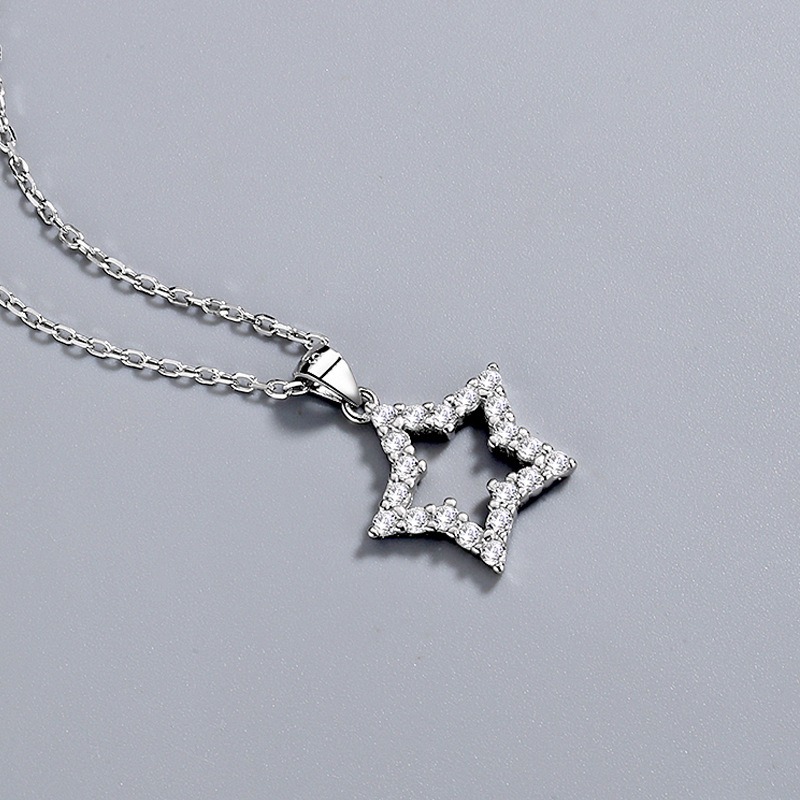 S925 sterling silver necklace lock star pendant clavicle chain - Image 3