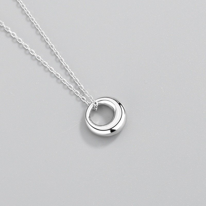S925 sterling silver necklace geometric ring pendant clavicle chain - Image 3