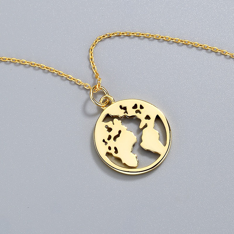S925 sterling silver necklace world map pendant clavicle chain - Image 4
