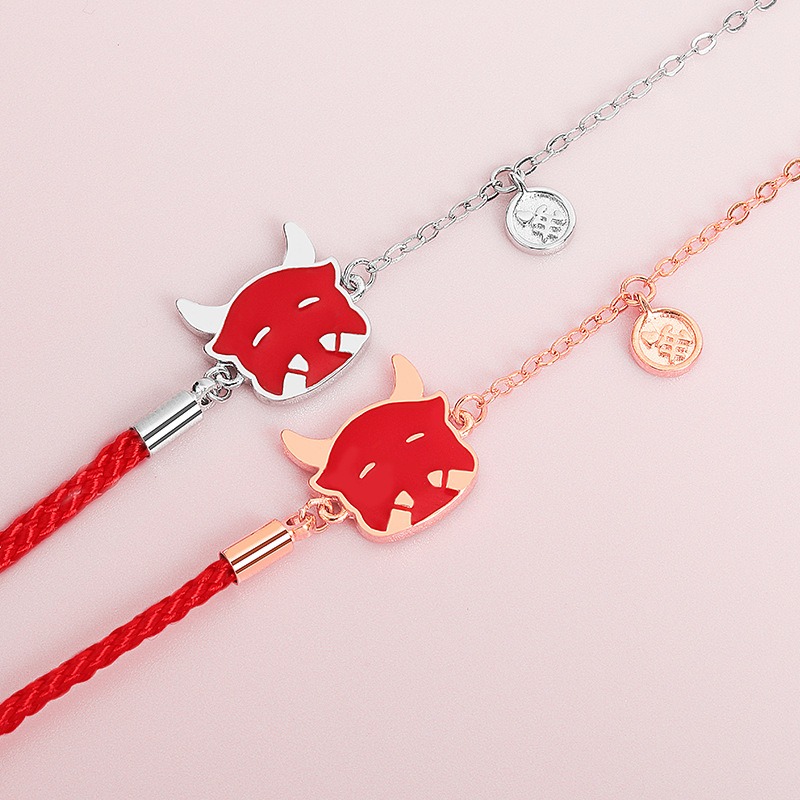 S925 sterling silver bracelet red string bull head thermochromic bracelet - Image 5