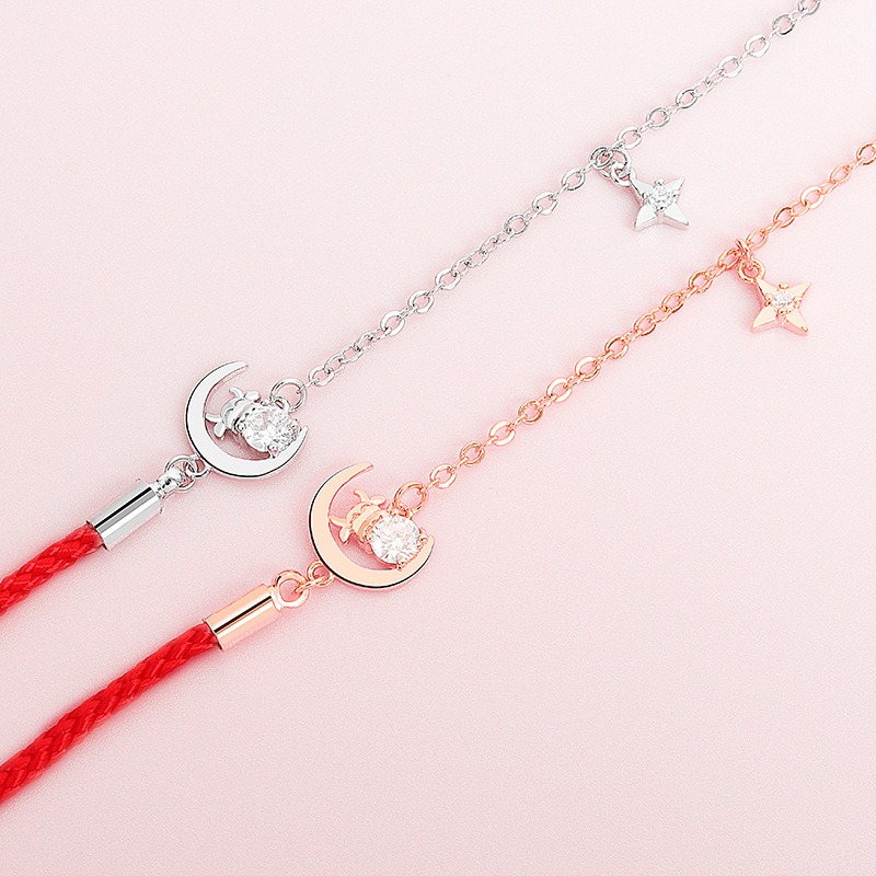 S925 sterling silver bracelet red string star and moon bracelet - Image 4