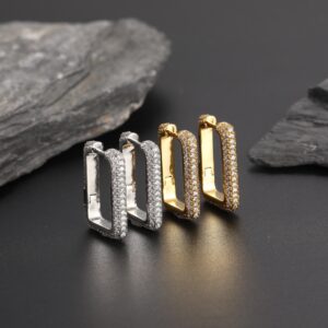 LXED4009 Hip-hop copper inlaid zircon earrings geometric square studs