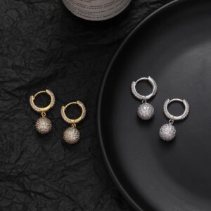 LXED4010 Hip Hop copper inlaid zircon earrings ball studs