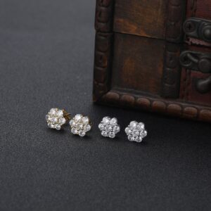 LXED4012 Hip Hop copper inlaid zircon earrings 9mm studs flower petal shape earrings