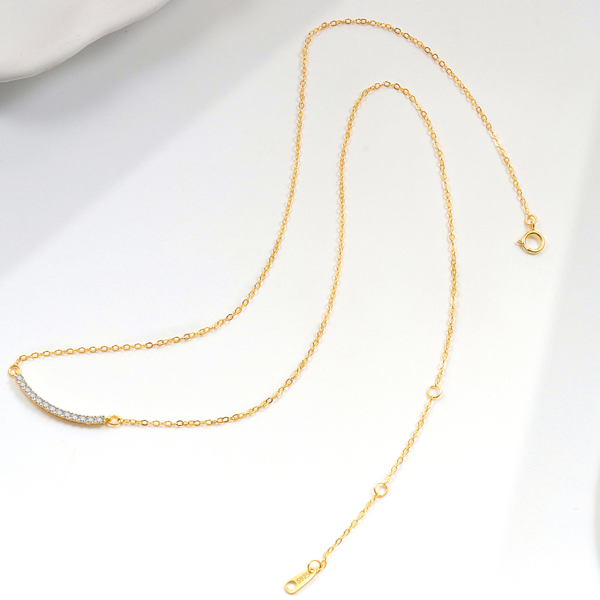 S925 sterling silver necklace silver inlaid with zircon smile pendant clavicle chain - Image 4