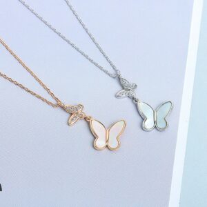 S925 sterling silver necklace silver inlaid with zircon butterfly pendant clavicle chain