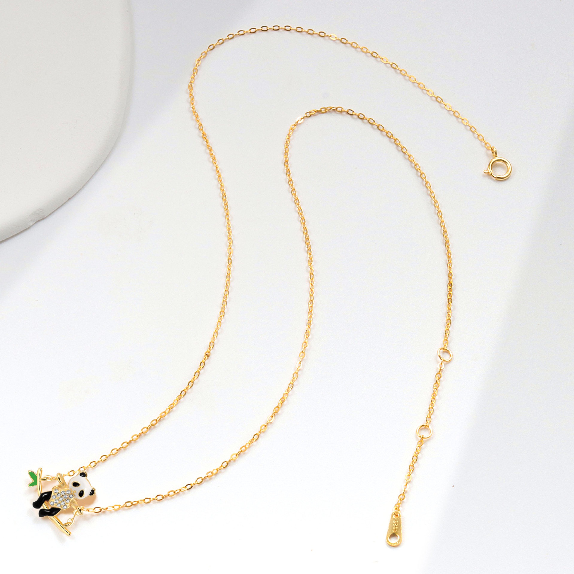 S925 sterling silver necklace silver inlaid zircon panda pendant clavicle chain - Image 4