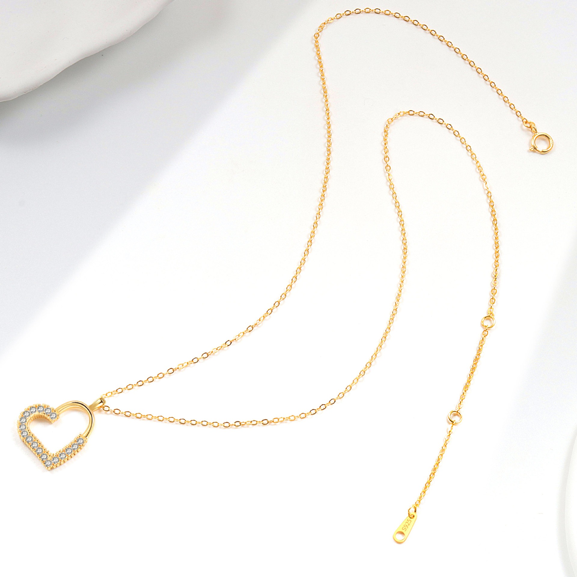 S925 sterling silver necklace silver inlaid zircon heart pendant clavicle chain - Image 4