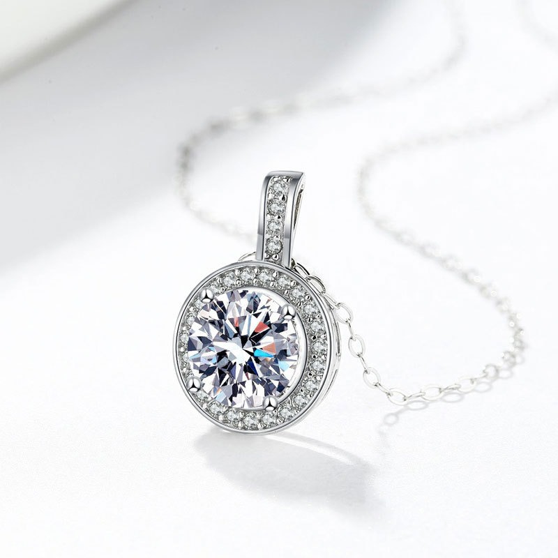S925 sterling silver necklace round moissanite pendant clavicle chain - Image 3
