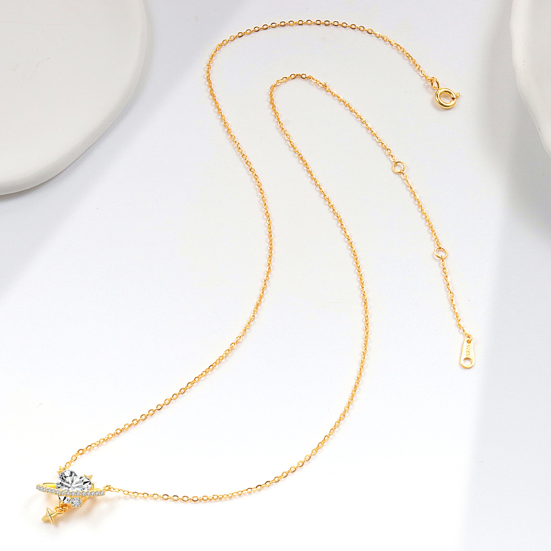 S925 sterling silver necklace tassel planet heart pendant clavicle chain - Image 4