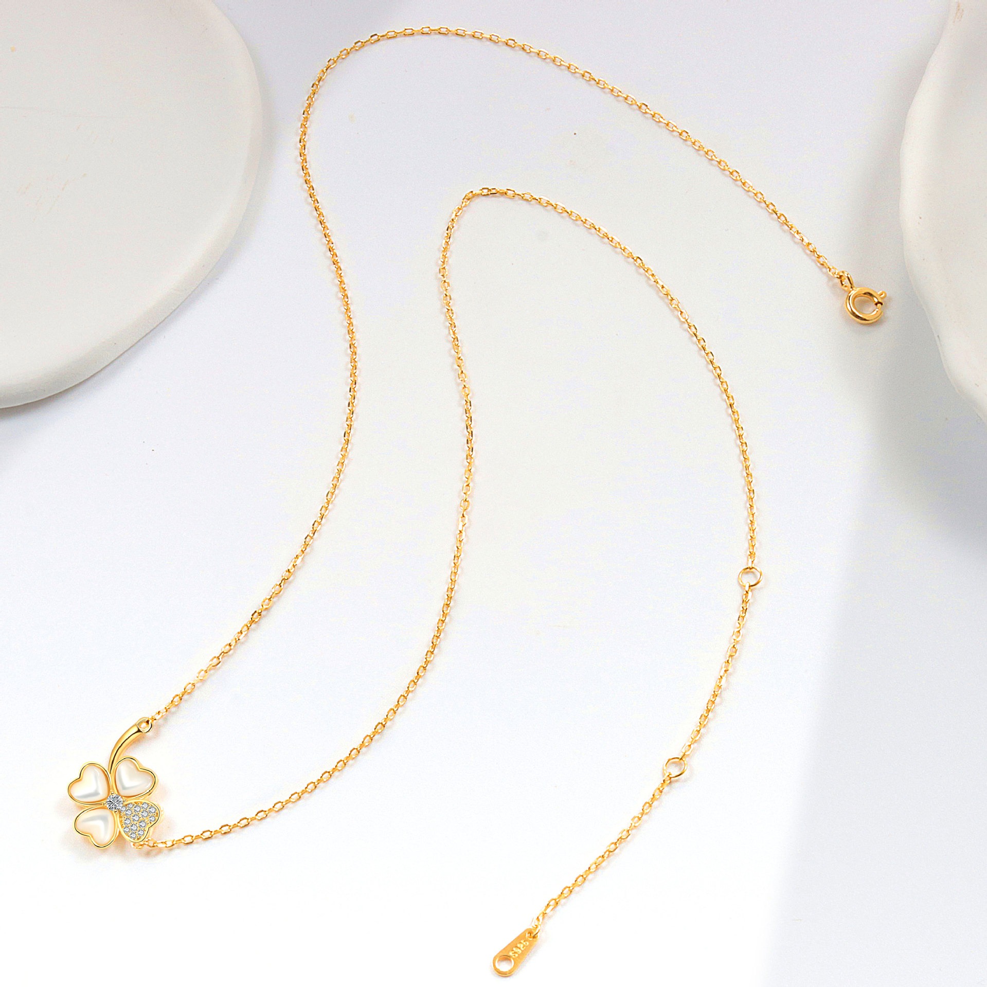 S925 sterling silver necklace mother-of-pearl four-leaf clover pendant clavicle chain - Image 4