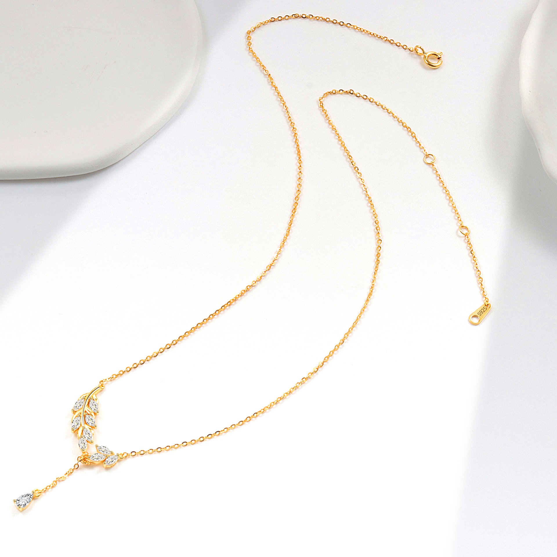 S925 sterling silver necklace tassel wheat sphue pendant clavicle chain - Image 4