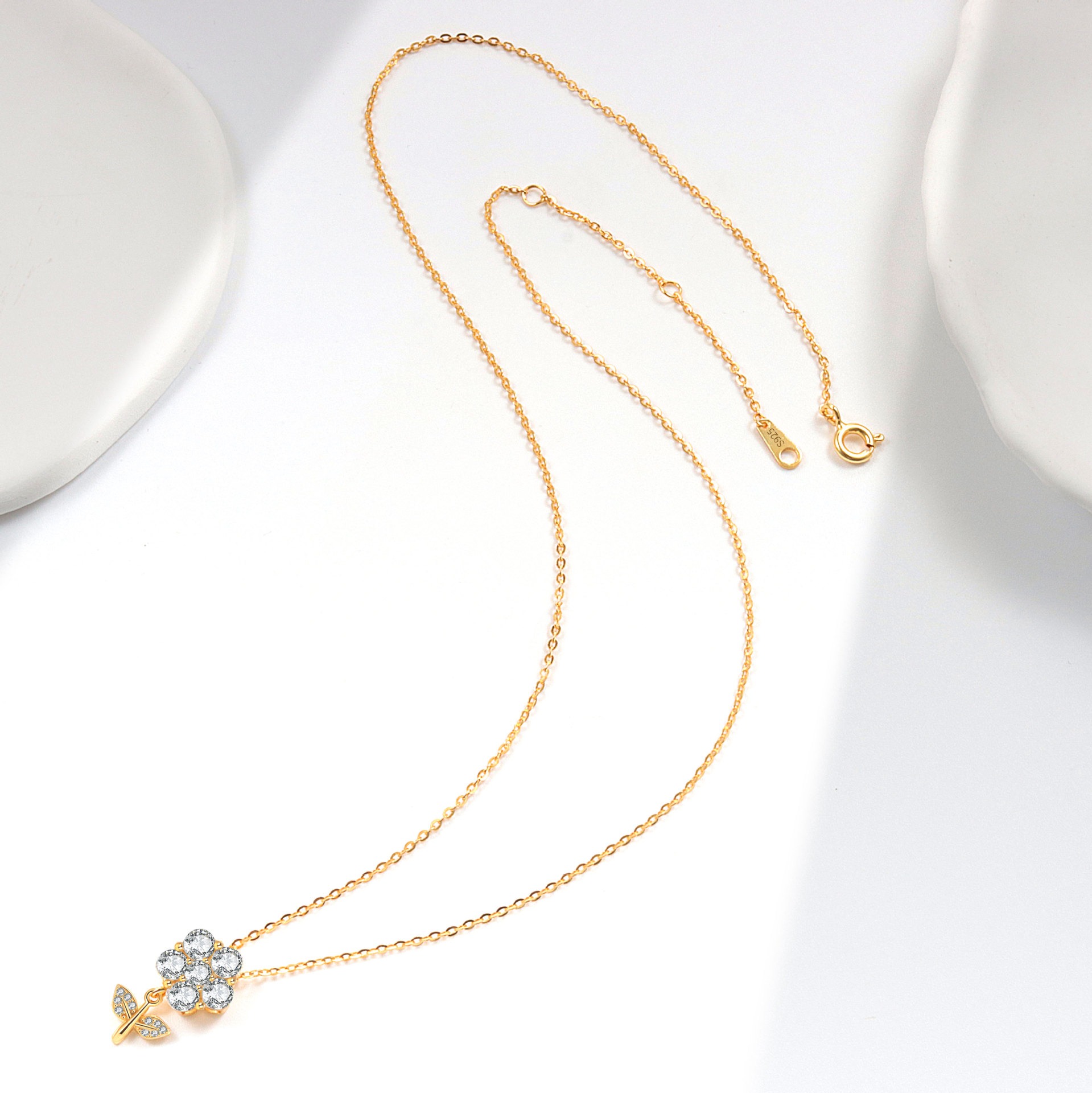 S925 sterling silver necklace flower pendant clavicle chain - Image 4