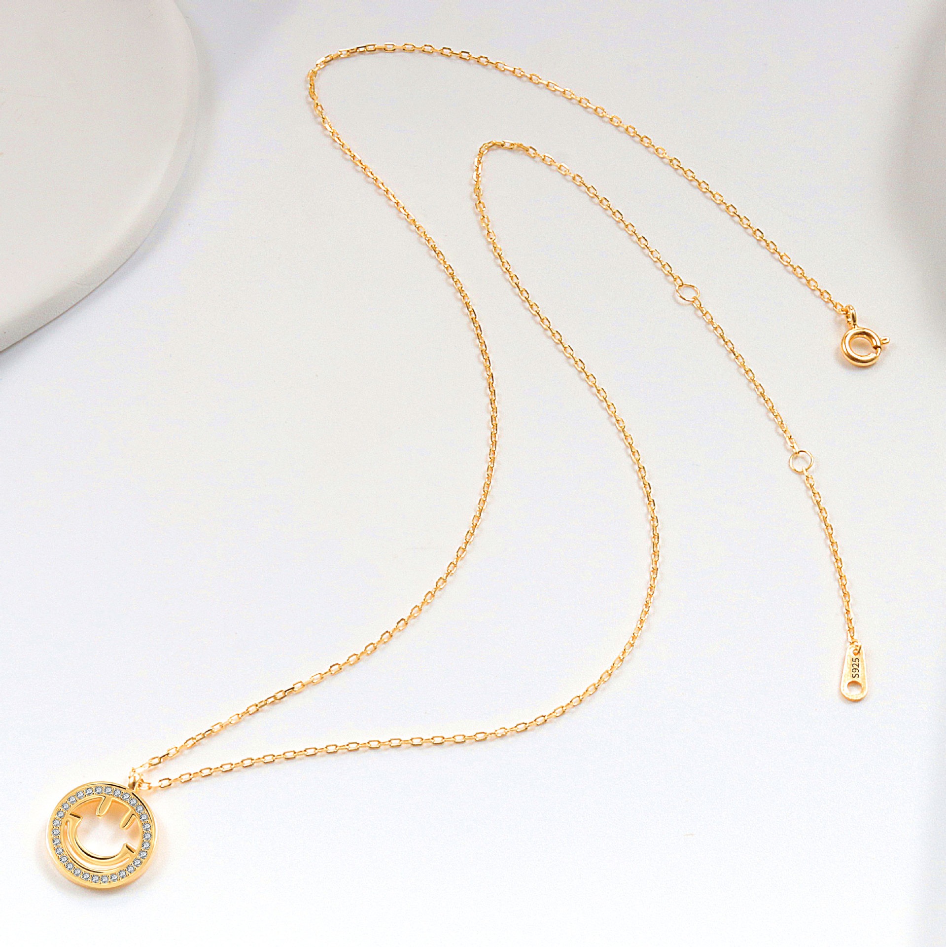 S925 sterling silver necklace smiley face pendant clavicle chain - Image 4