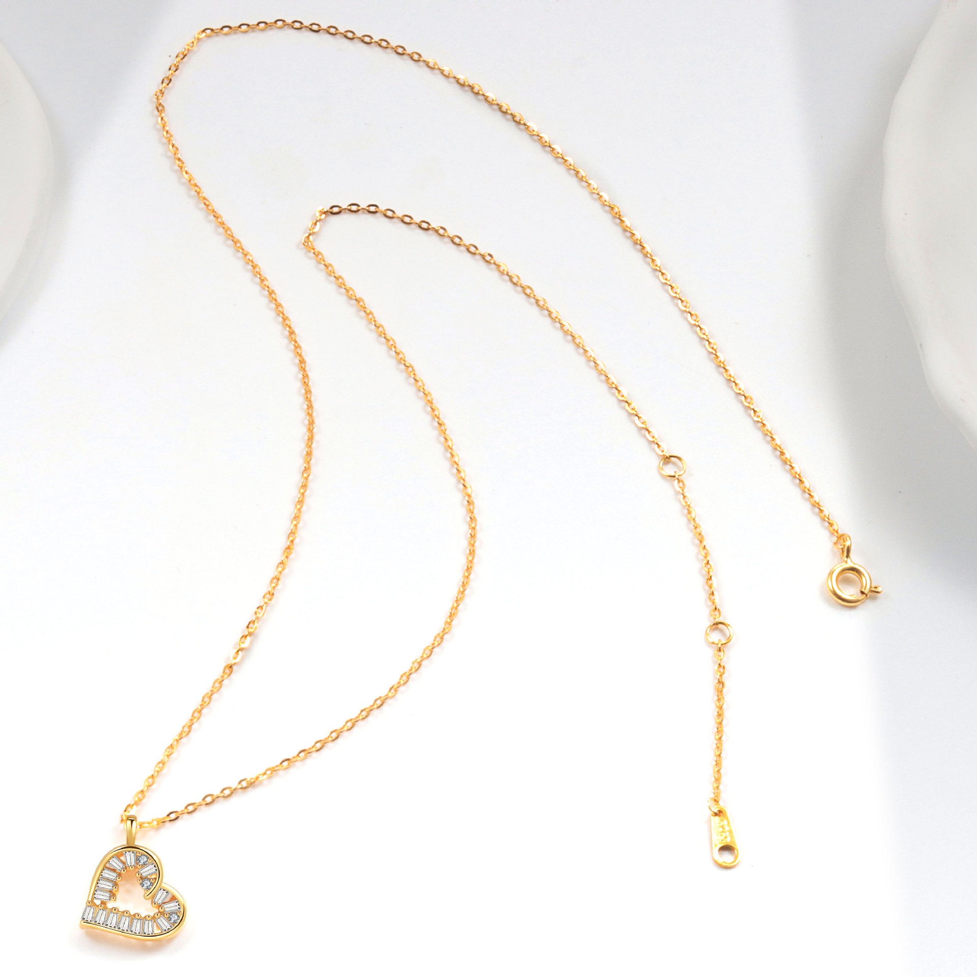 S925 sterling silver necklace heart shaped T square zircon pendant clavicle chain - Image 4