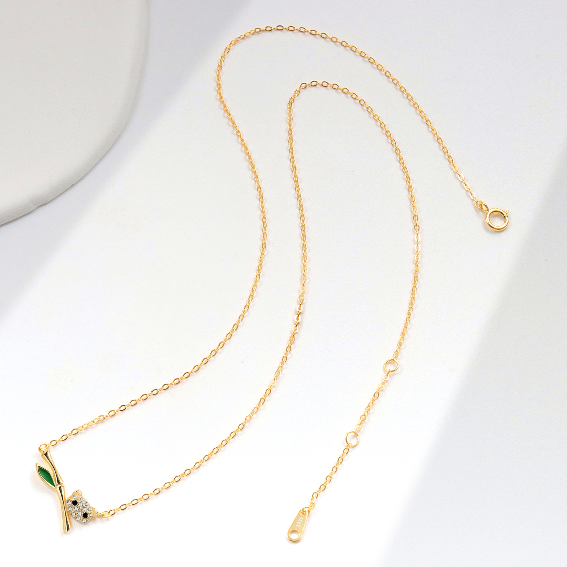 S925 sterling silver necklace panda bamboo pendant clavicle chain - Image 4