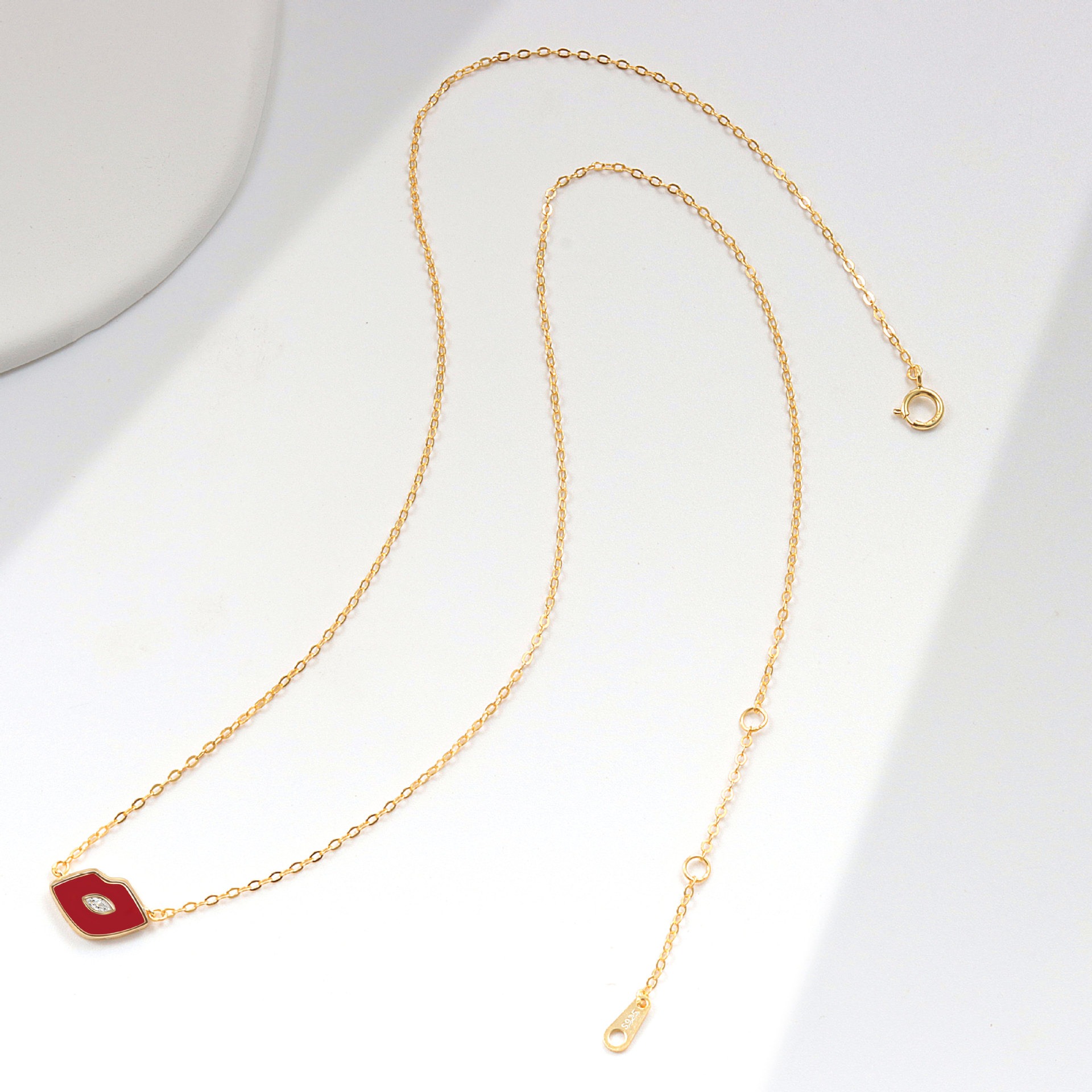 S925 sterling silver necklace red lip pendant clavicle chain - Image 4