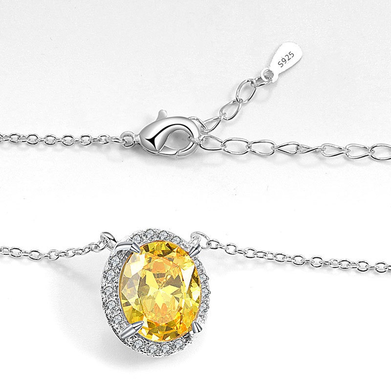 S925 sterling silver necklace oval pendant clavicle chain - Image 6