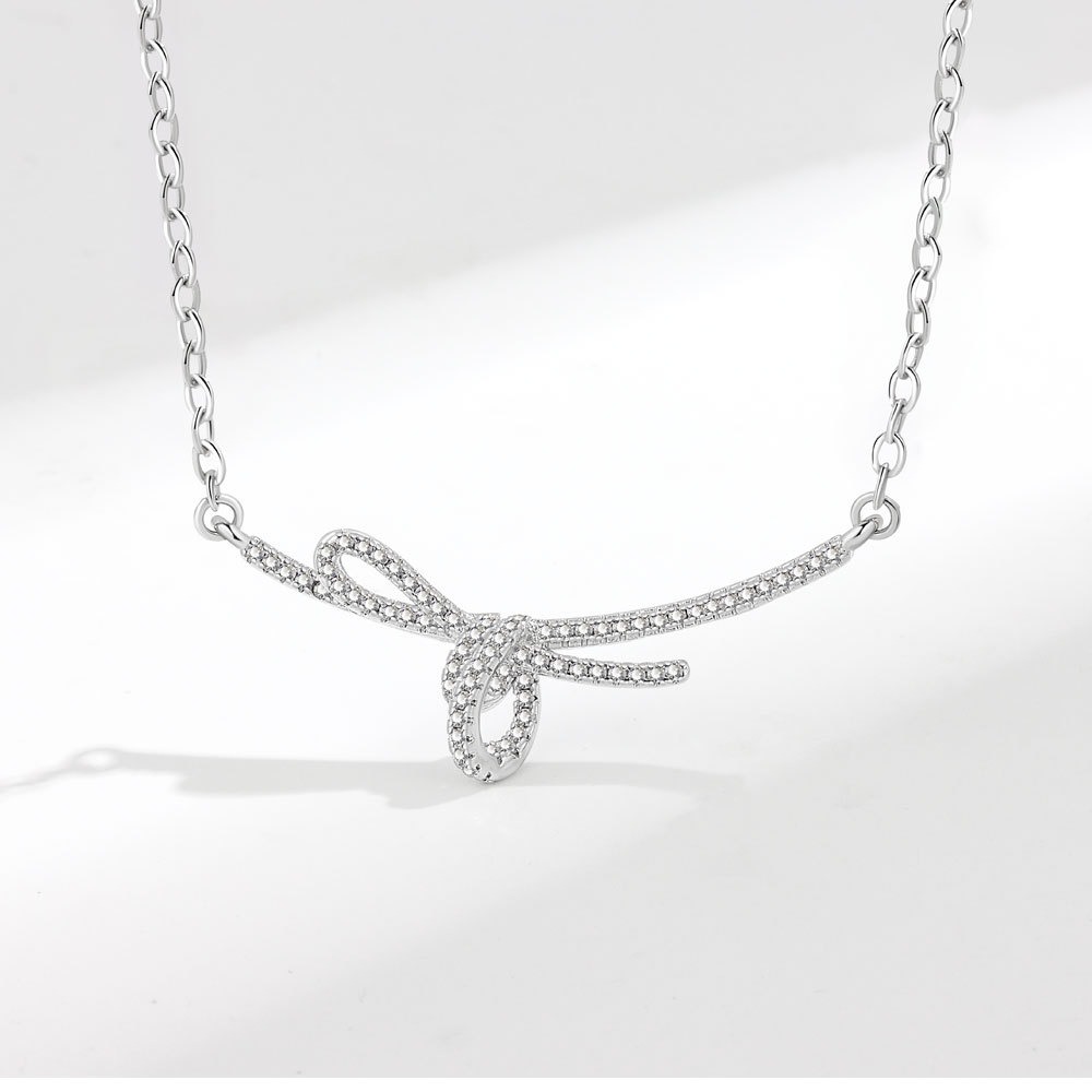 S925 sterling silver necklace bow pendant clavicle chain - Image 3