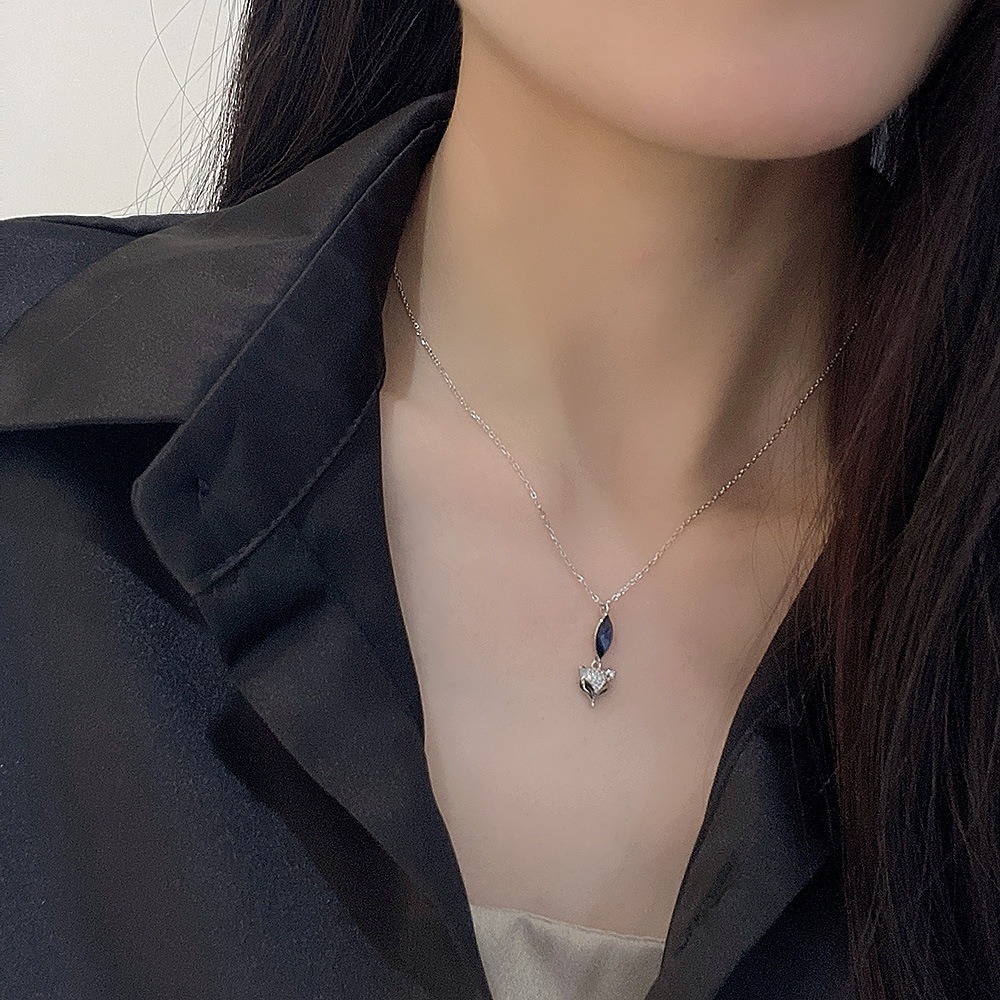 S925 sterling silver necklace crystal fox pendant clavicle chain - Image 5