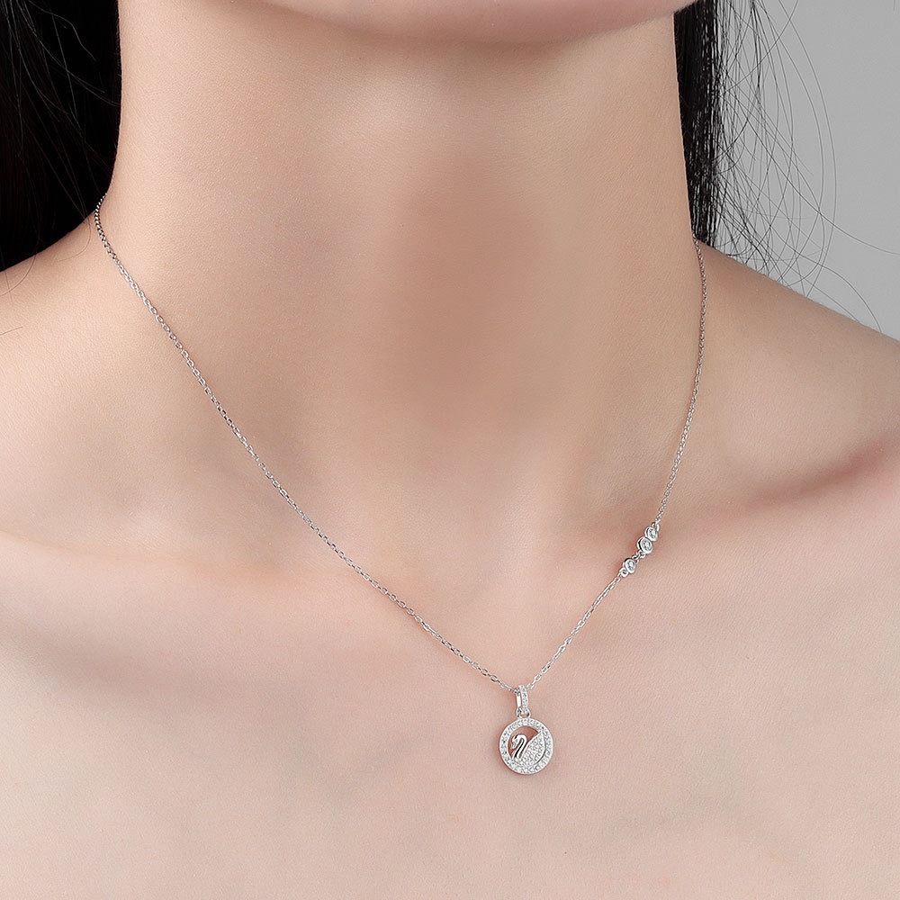 S925 sterling silver necklace round swan pendant clavicle chain - Image 5
