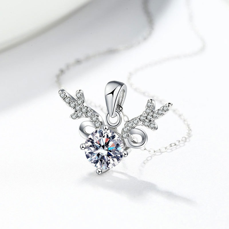 S925 sterling silver necklace GRA moissanite deer head pendant clavicle chain - Image 3