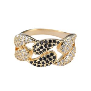 Hip Hop Copper Inlaid Zircon Cuban Ring Black & White 3 Row Zircon Men's Ring