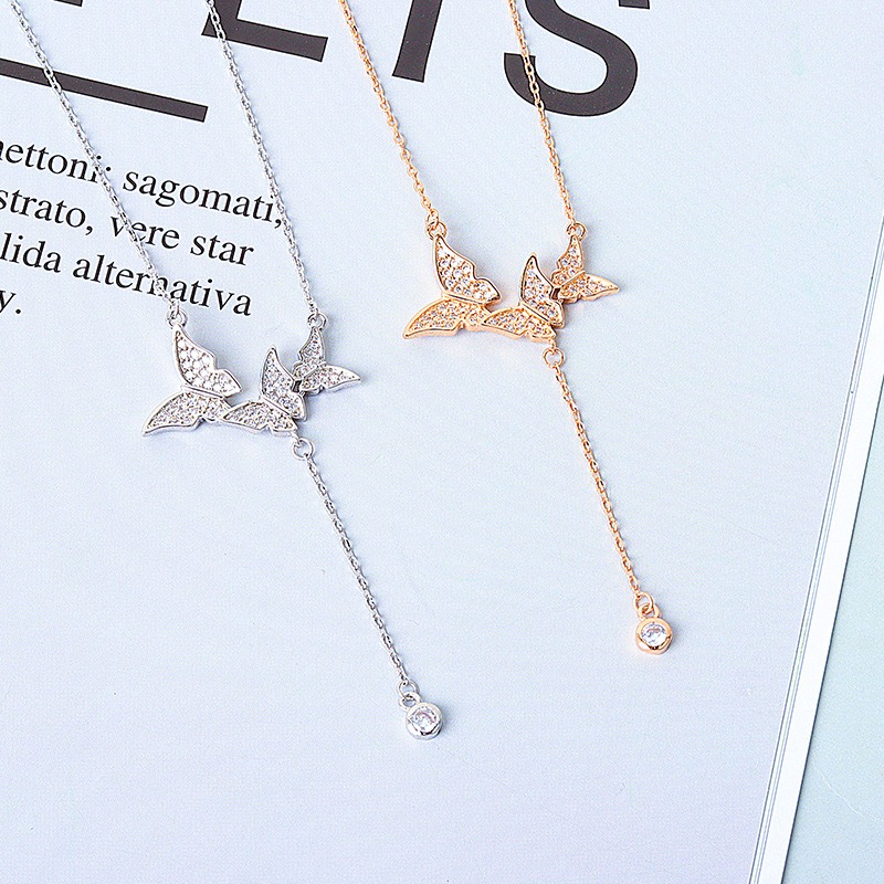 S925 sterling silver necklace tassel butterfly pendant clavicle chain - Image 4
