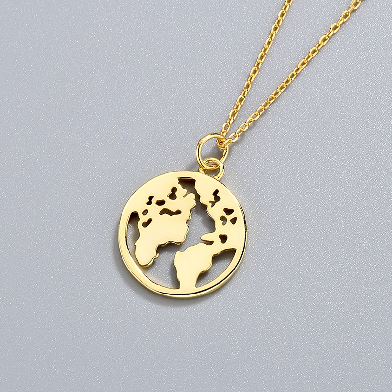 S925 sterling silver necklace world map pendant clavicle chain - Image 3