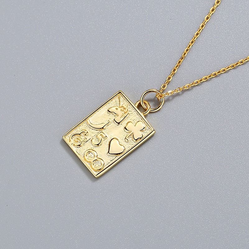 S925 sterling silver necklace square card pendant clavicle chain - Image 3