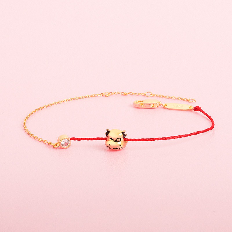 S925 sterling silver bracelet red string cow bracelet - Image 4