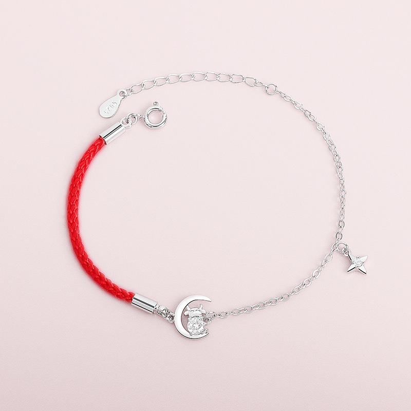S925 sterling silver bracelet red string star and moon bracelet - Image 3