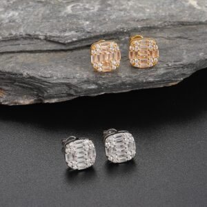 LXED4027 Hip Hop copper inlaid zircon earrings 10*10mm studs