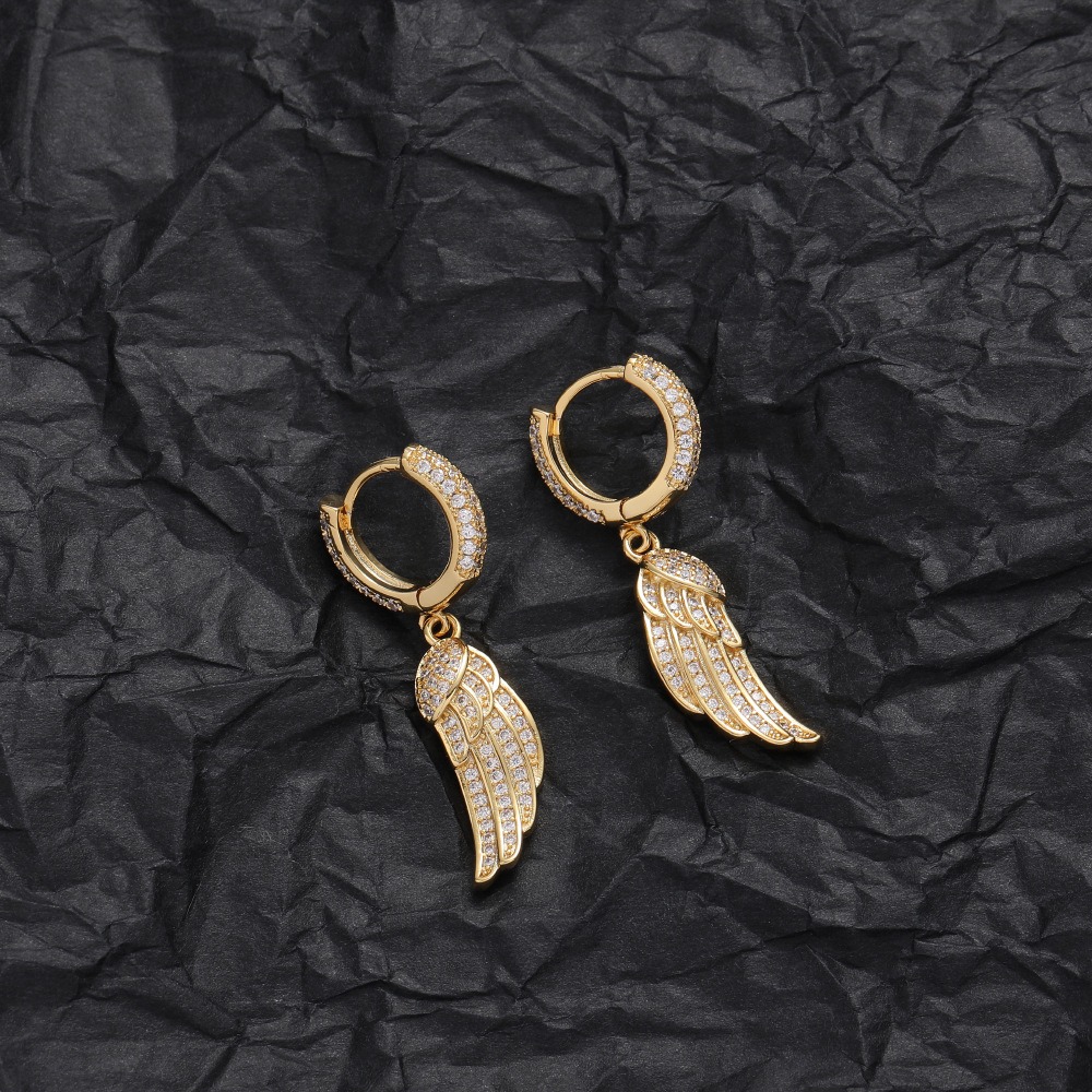 LXED4054 Hip Hop copper inlaid zircon earrings Fashion smart wing earrings - Image 4