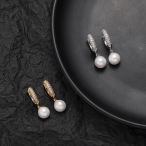 LXED4060 Light luxury round pearl studs Hip Hop copper inlaid zircon earrings
