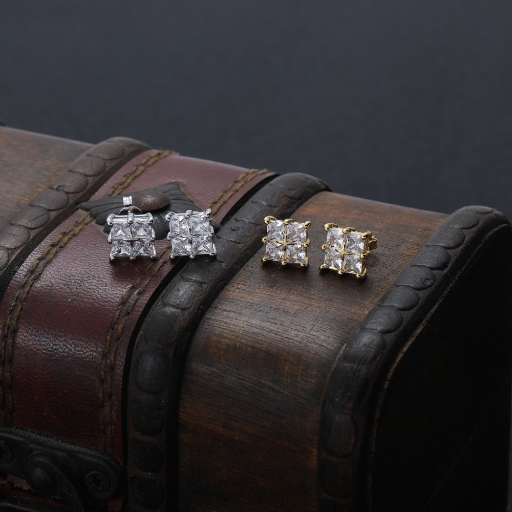 LXED4066 square earrings hip-hop copper zircon earrings birthday gift minimalist style earrings - Image 4