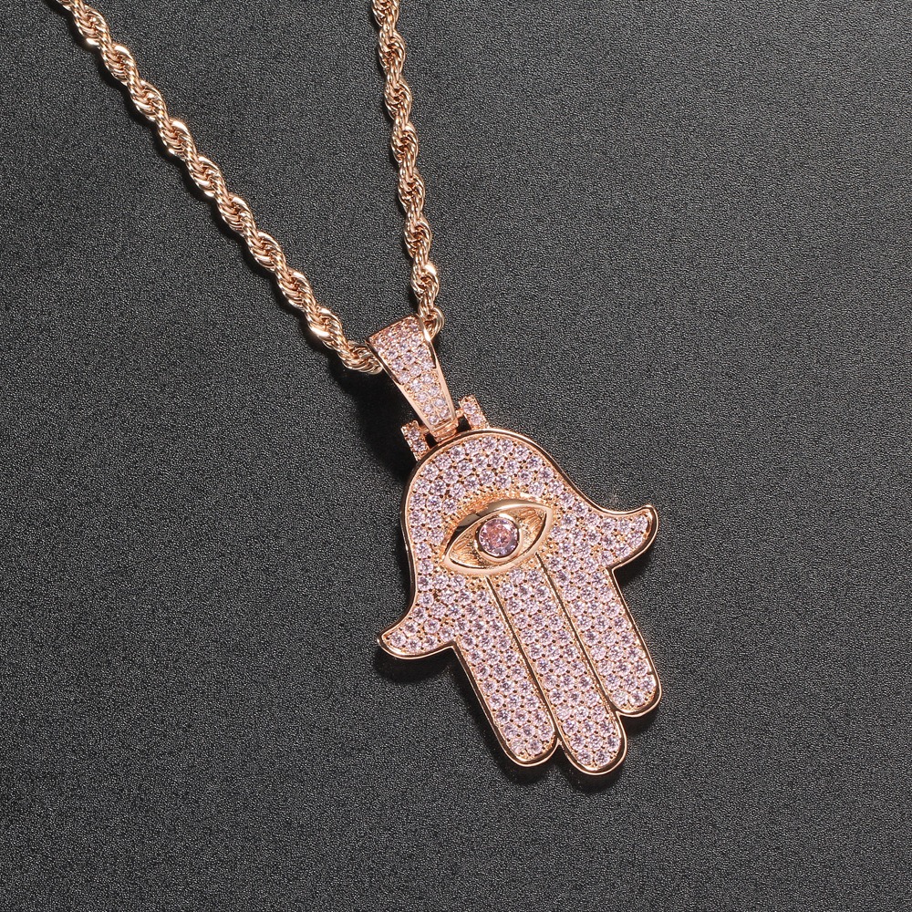 Hip Hop pendant copper inlaid with zirconia fatima's palm shape - Image 3