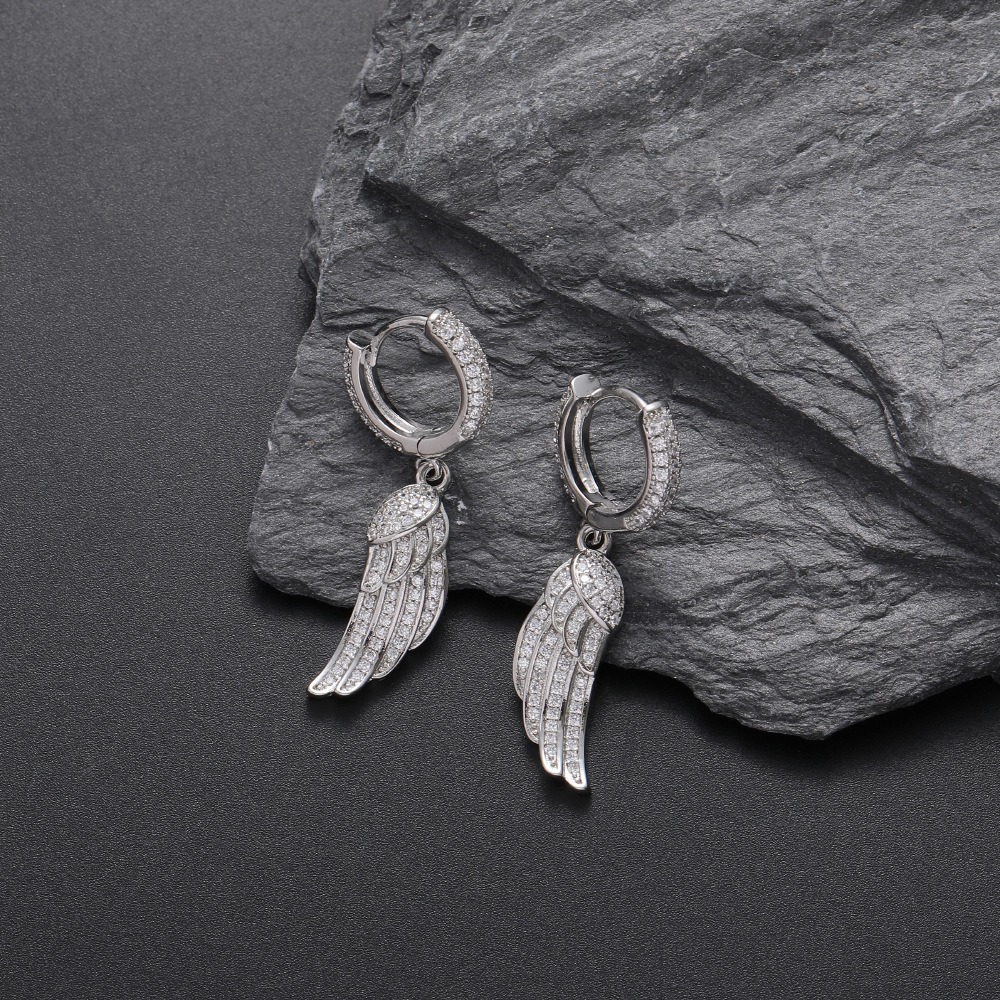 LXED4054 Hip Hop copper inlaid zircon earrings Fashion smart wing earrings - Image 5