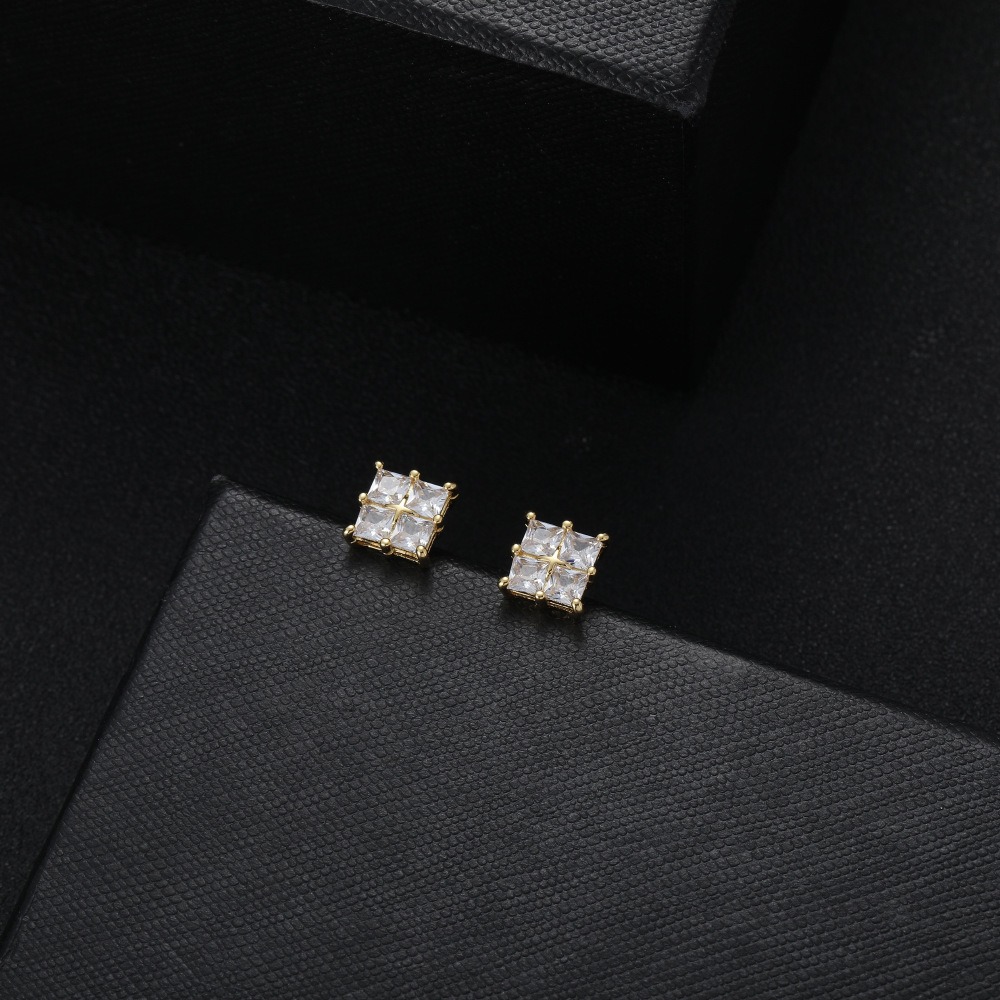 LXED4066 square earrings hip-hop copper zircon earrings birthday gift minimalist style earrings - Image 5