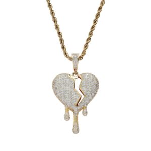 Hip Hop pendant copper inlaid with zircon water droplets cracked heart shape