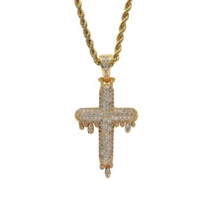 Hip hop pendant copper inlaid with zirconia droplet cross shape