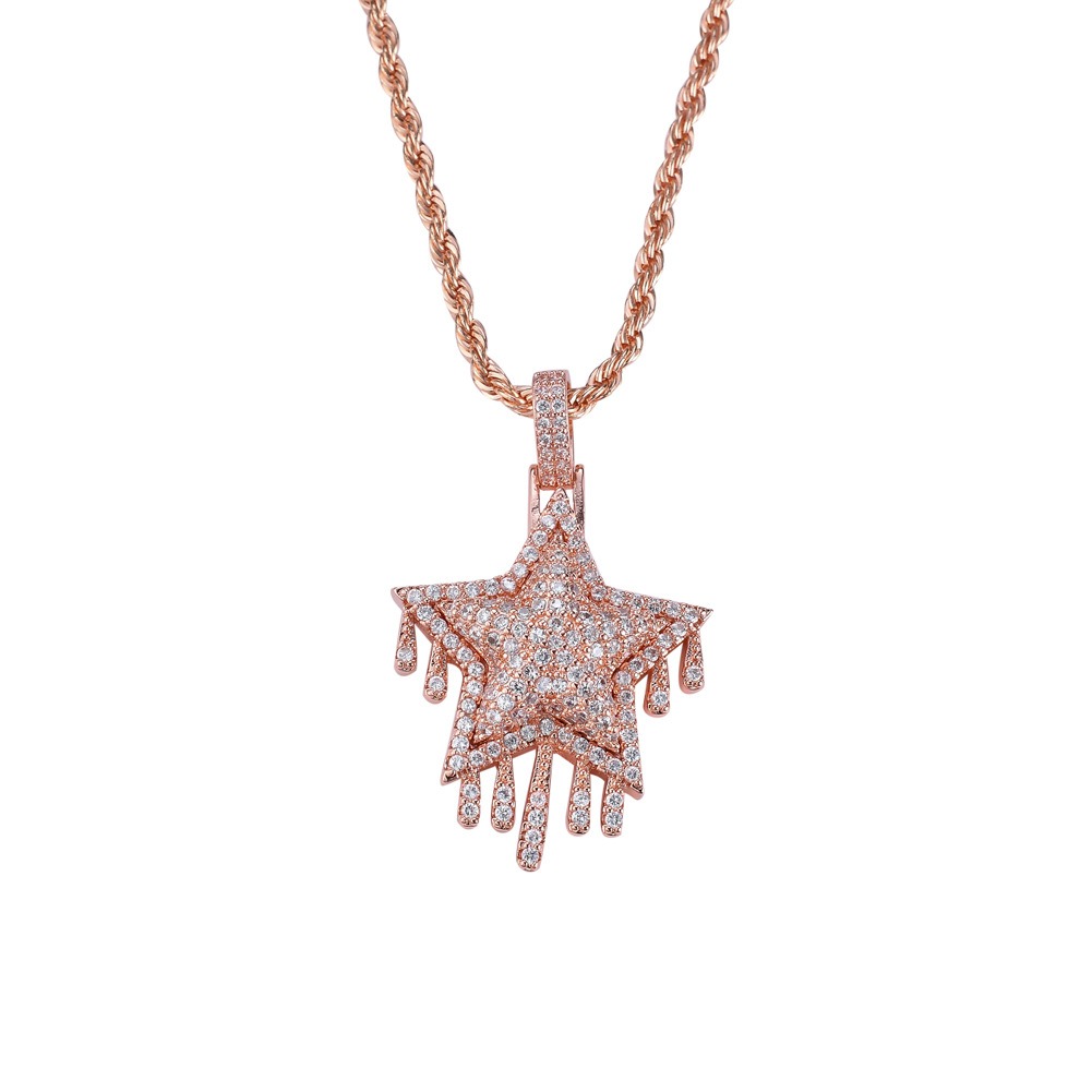 Hip hop pendant copper inlaid with zircon droplets in the shape of a five-pointed star - Image 4