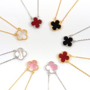 S925 sterling silver necklace shell clover shape