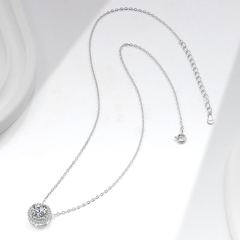 S925 sterling silver necklace moissanite round pendant clavicle chain - Image 5