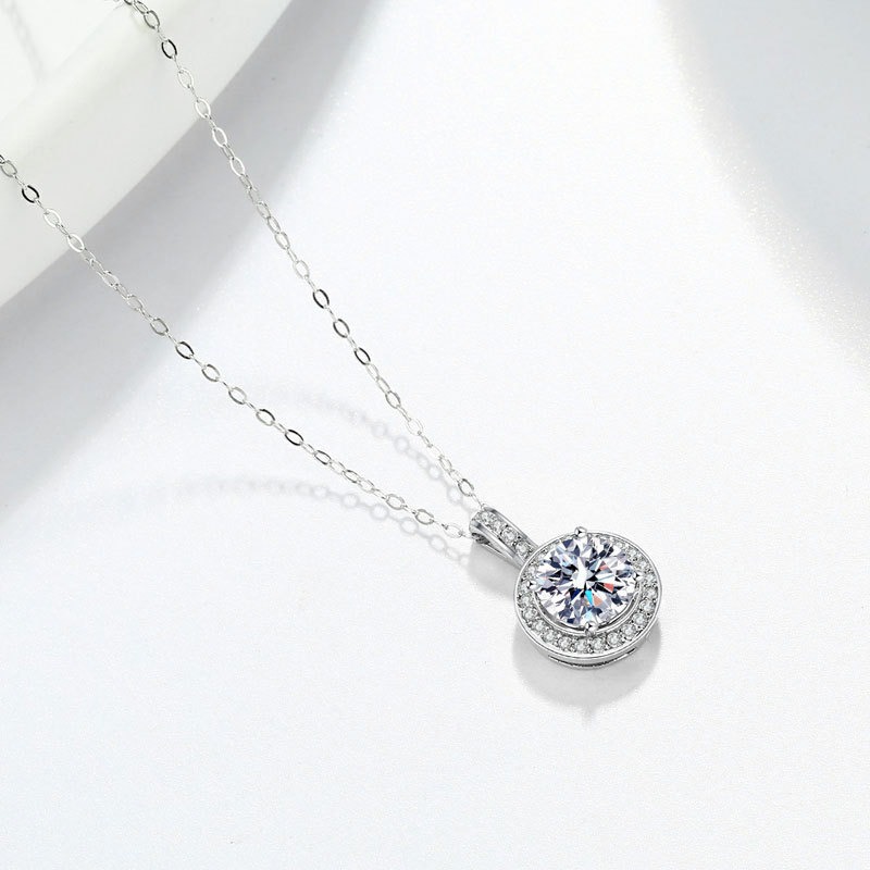S925 sterling silver necklace round moissanite pendant clavicle chain - Image 4